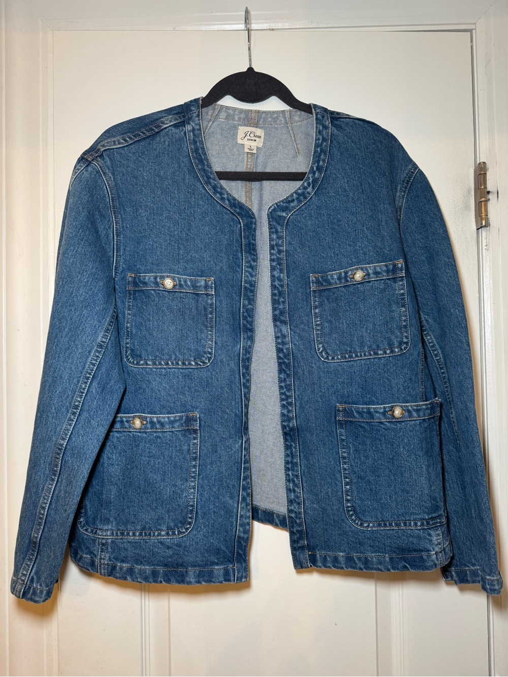 J. Crew Blue Denim Collarless Jacket